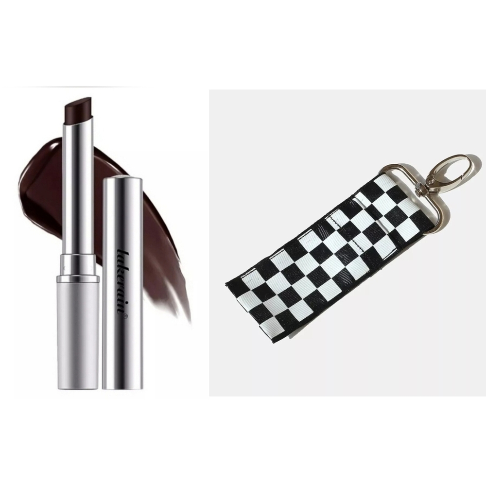 Dark Honey Lip Balm + Checkered Lip Balm Holder Keychain BNIB